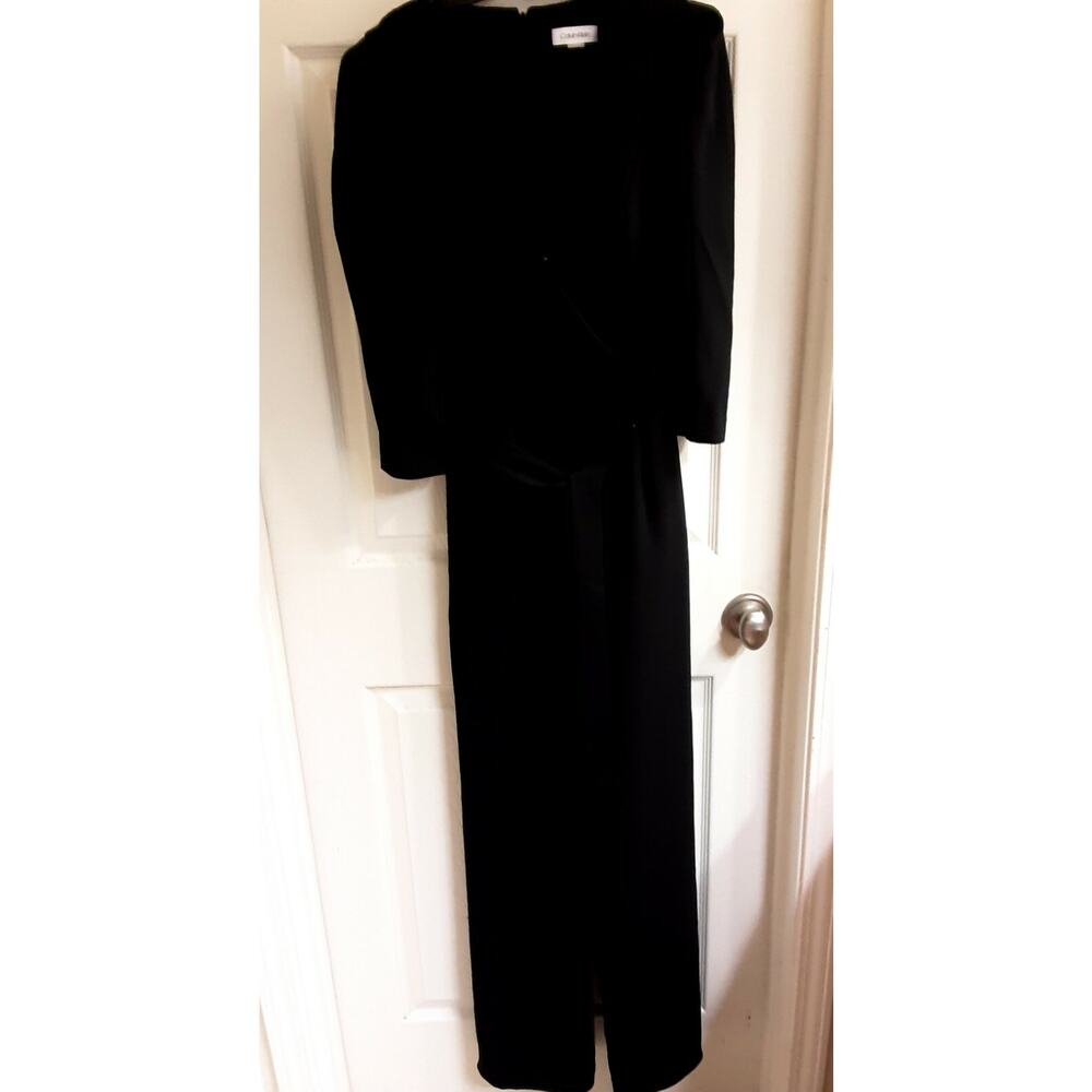 Calvin Klein Jumpsuit, women's sz 4, 3/4 slv w/Embellished Neck Black, NWT $149